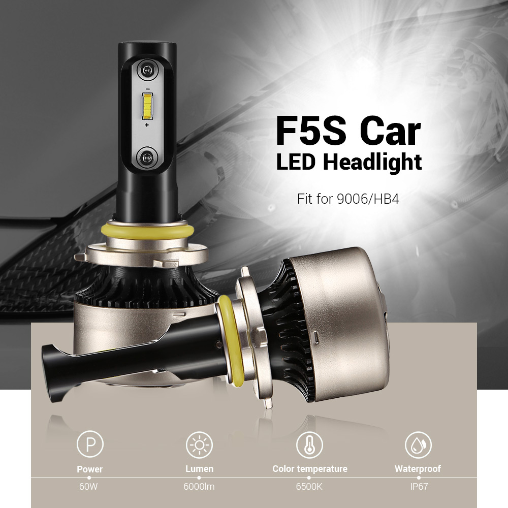 2PCS F5S 12V 9006 / HB4 Car SMD LED Headlight 6000lm 6500K Front Lamp