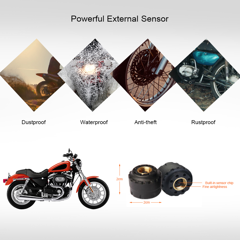 Tire Pressure Monitoring System Motorcycle TPMS Real-time Tester LCD Screen 2 External Sensors
