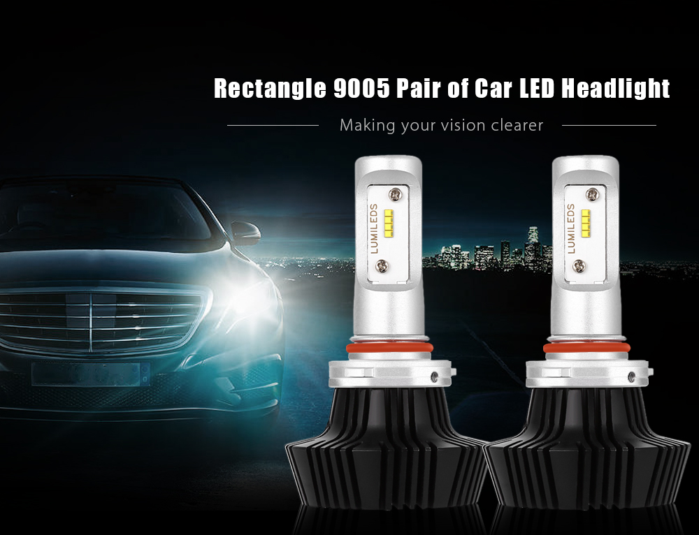 Rectangle 9005 12 - 24V 50W 6400LM Pair of Car LED Headlight 6500K Auto Front Lamp