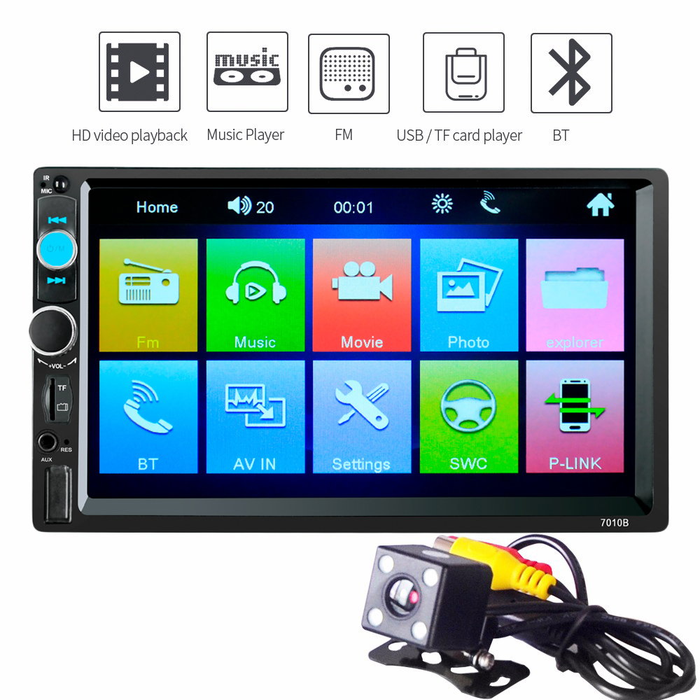 7010B 7 Inch Bluetooth V2.0 TFT Screen 12V Car Audio Stereo MP5 Player Auto Video with Rearview Camera
